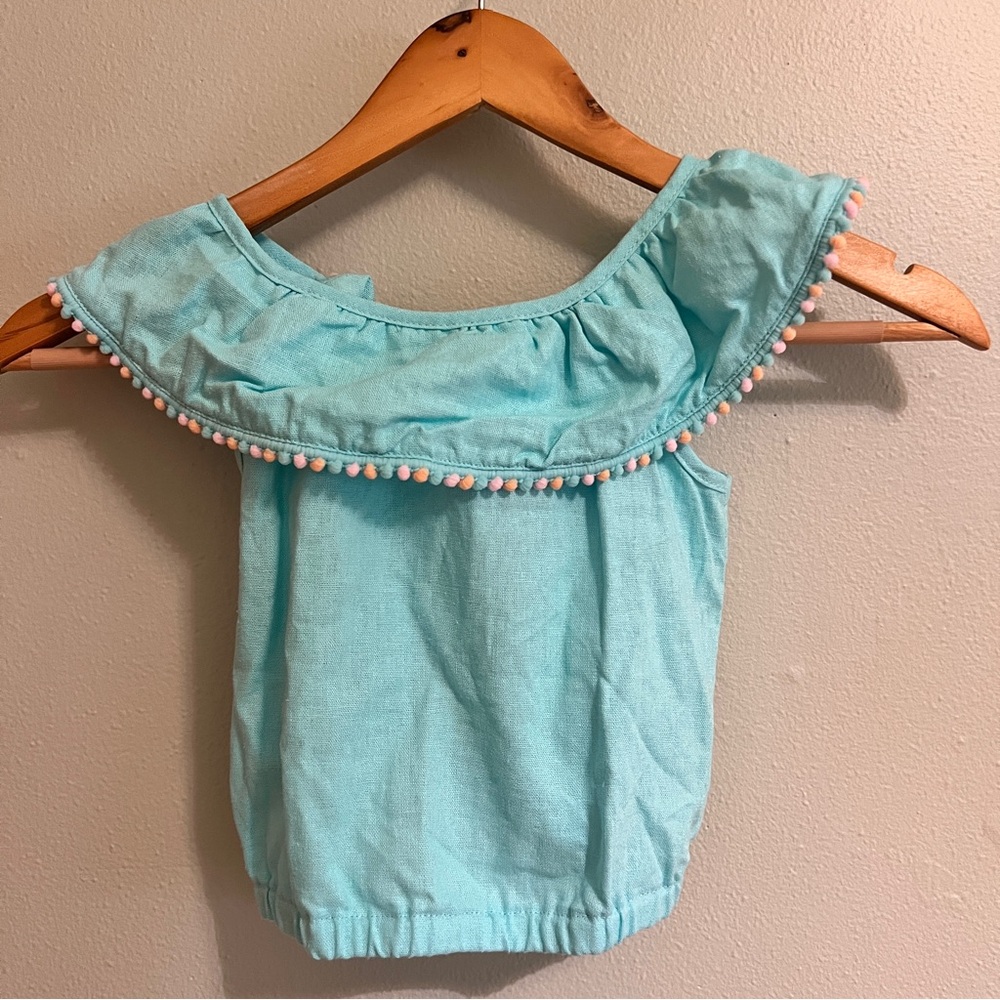 Tommy Bahama Girls Aqua Top with Pom Pom Trim